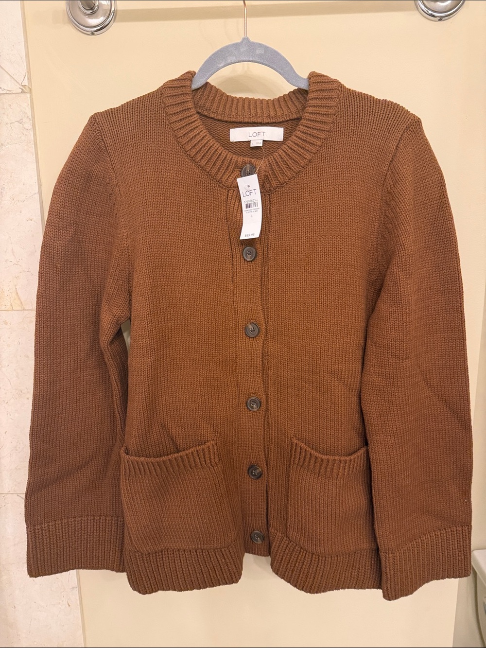 LOFT Chestnut Brown Button-Up Knit Cardigan